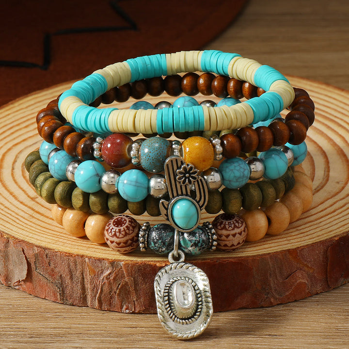 Olivenorma Stackable Multi-Layer Handmade Feather Charm Boho Ethnic Bracelet - Oval Turquoise - image 36