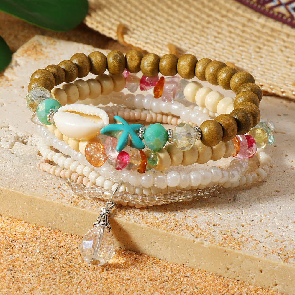 FREE Today: Women's Boho Beaded Layered Charm Bracelet 6Pcs Set - Shell Starfish - image 40