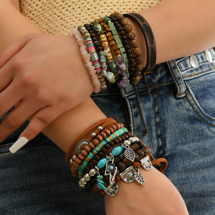 Olivenorma Stackable Multi-Layer Handmade Feather Charm Boho Ethnic Bracelet - image 28