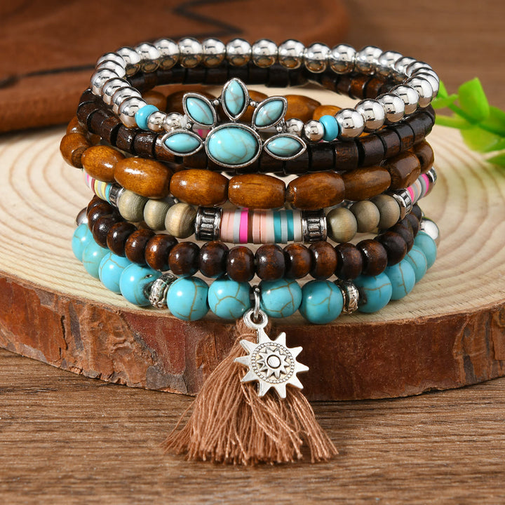 Olivenorma Stackable Multi-Layer Handmade Feather Charm Boho Ethnic Bracelet - Turquoise Star - image 21