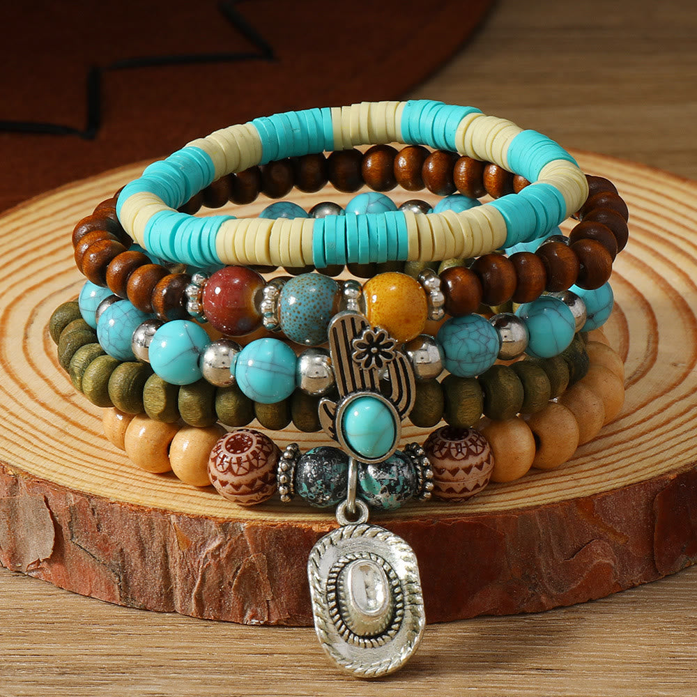 FREE Today: Women's Boho Beaded Layered Charm Bracelet 6Pcs Set - Oval Turquoise - image 36