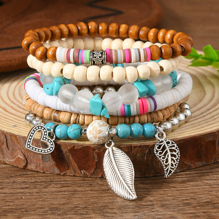 Olivenorma Stackable Multi-Layer Handmade Feather Charm Boho Ethnic Bracelet - Leaf Pendant - image 7