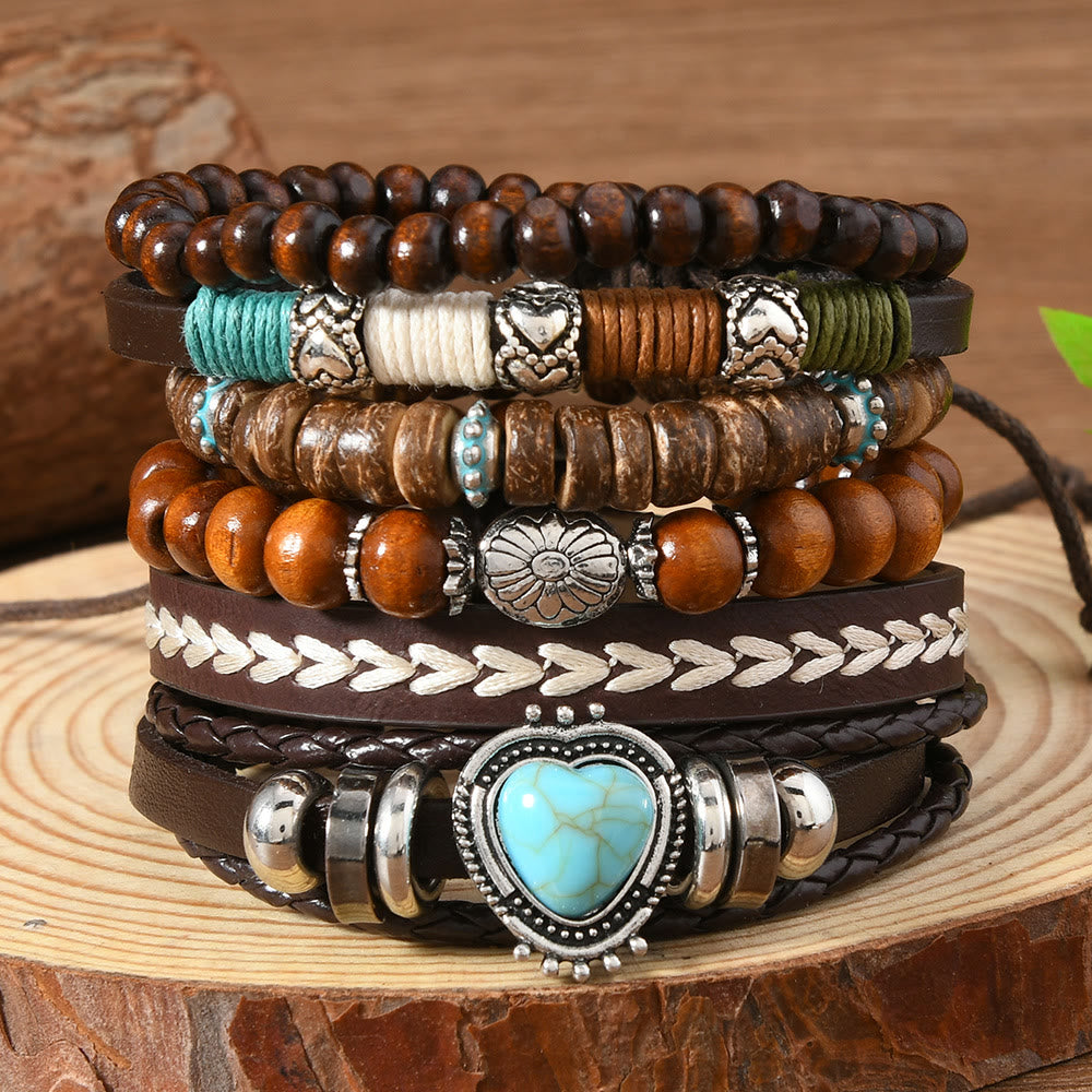 Olivenorma Stackable Multi-Layer Handmade Feather Charm Boho Ethnic Bracelet - Turquoise Statement - image 9