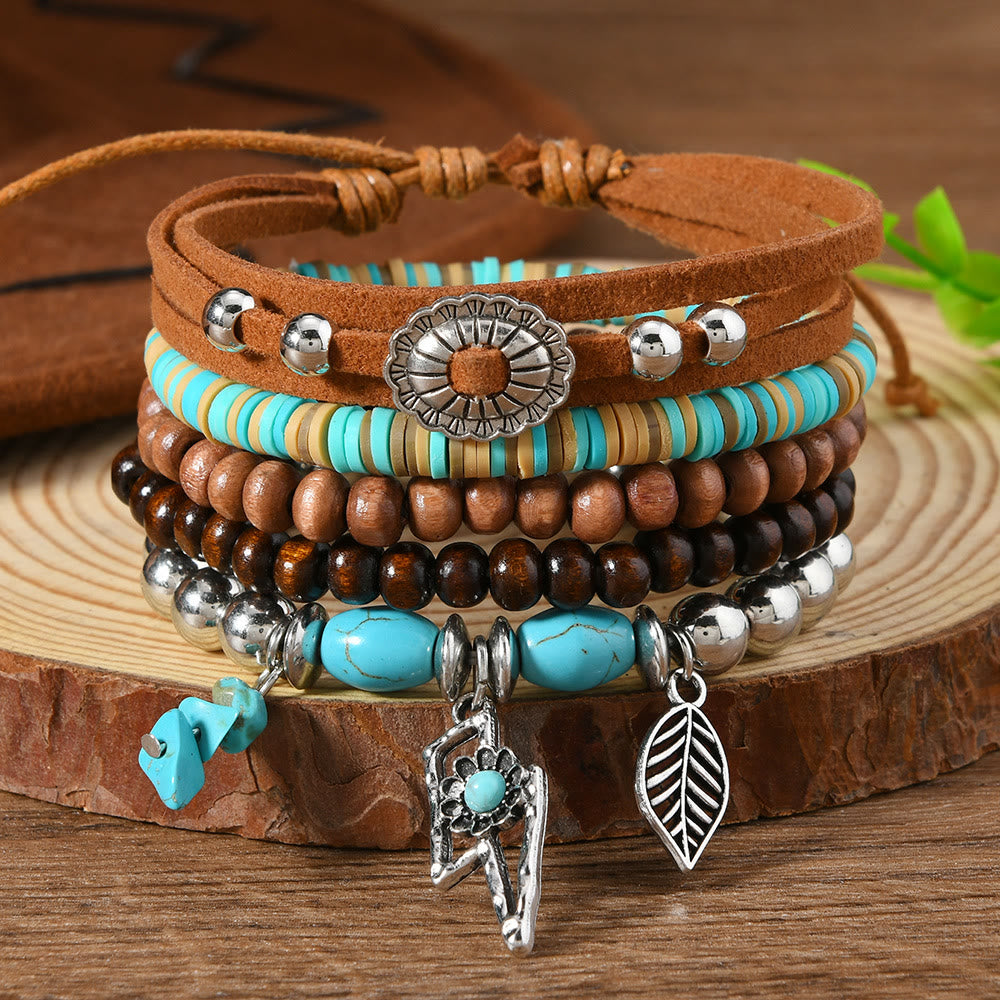 FREE Today: Women's Boho Beaded Layered Charm Bracelet 6Pcs Set - Turquoise Sun - image 29