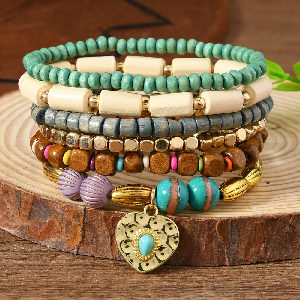 Olivenorma Stackable Multi-Layer Handmade Feather Charm Boho Ethnic Bracelet - Turquoise Charm - image 5