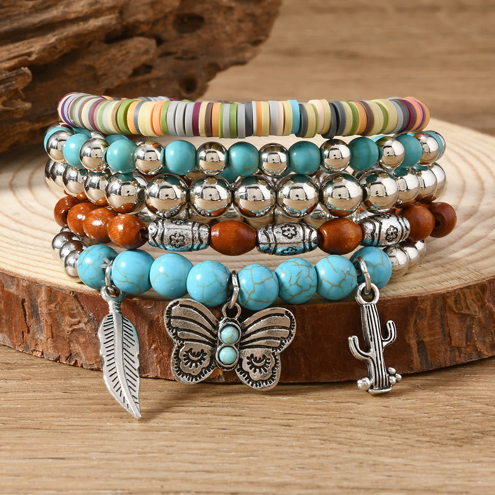 FREE Today: Women's Boho Beaded Layered Charm Bracelet 6Pcs Set - Butterfly Feather - image 42