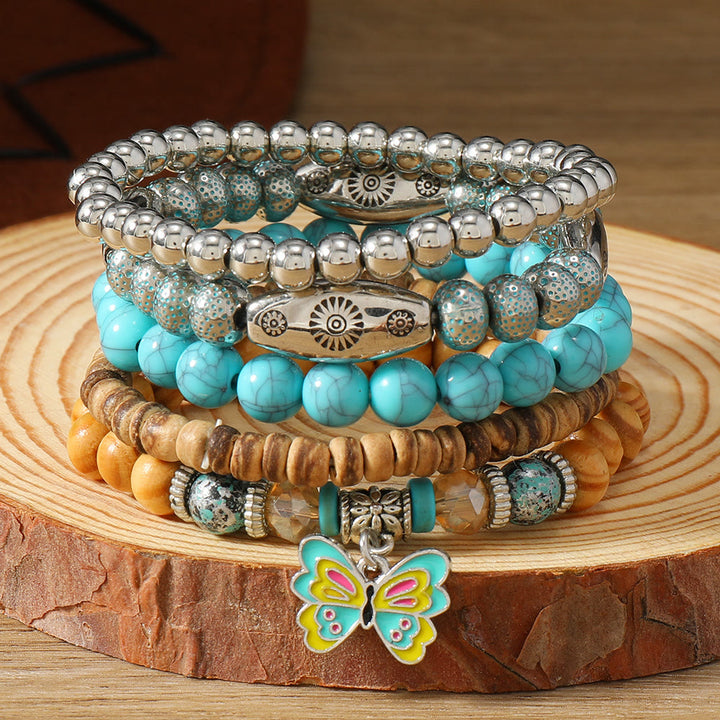 Olivenorma Stackable Multi-Layer Handmade Feather Charm Boho Ethnic Bracelet - Butterfly Turquoise - image 35