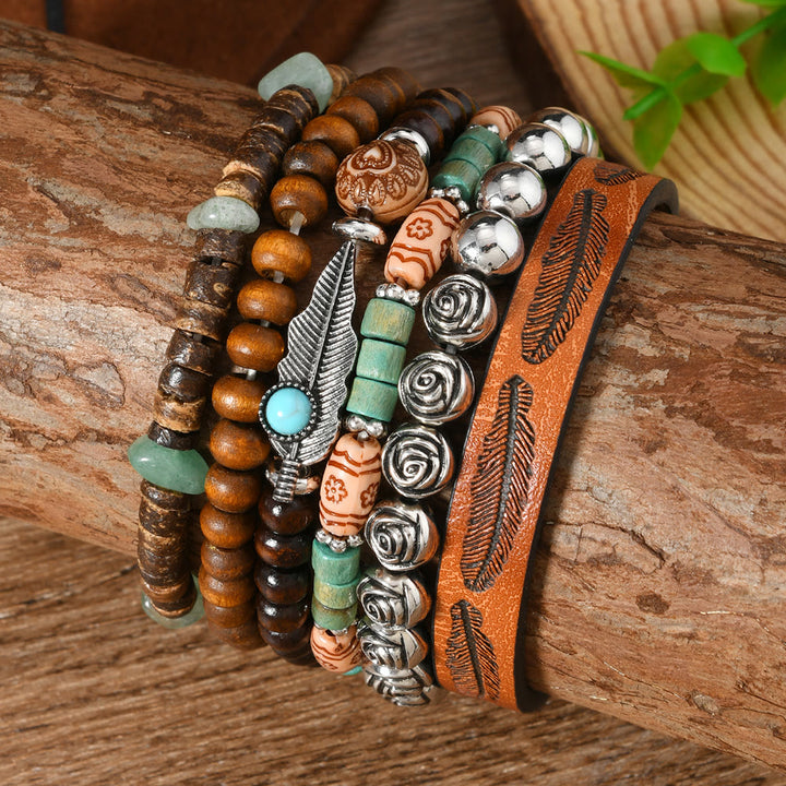 Olivenorma Stackable Multi-Layer Handmade Feather Charm Boho Ethnic Bracelet - image 1