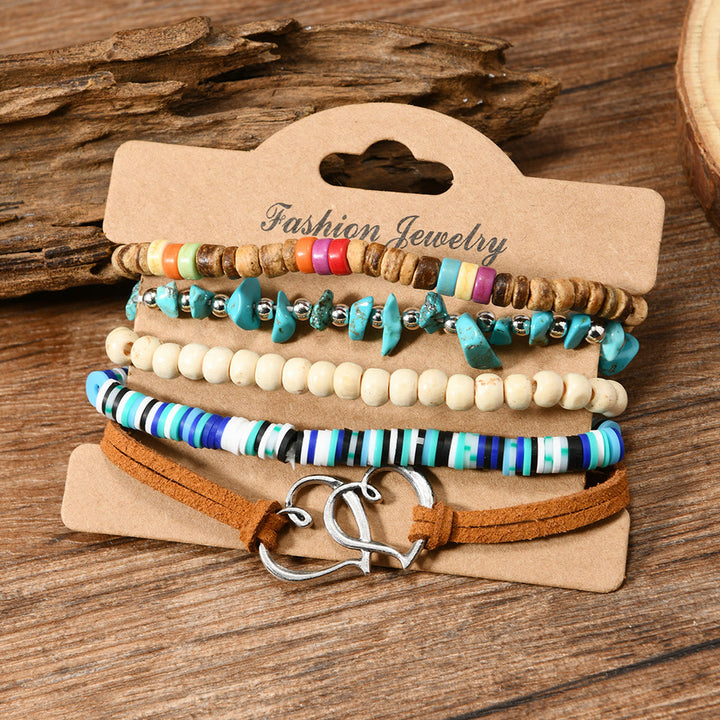 Olivenorma Stackable Multi-Layer Handmade Feather Charm Boho Ethnic Bracelet - Heart Turquoise - image 45