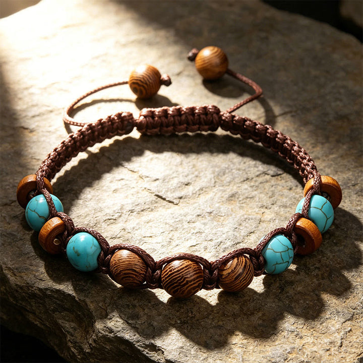 Olivenorma Adjustable Sliding Knot Handmade Beaded Braided Bracelet - Turquoise&Wood - image 5