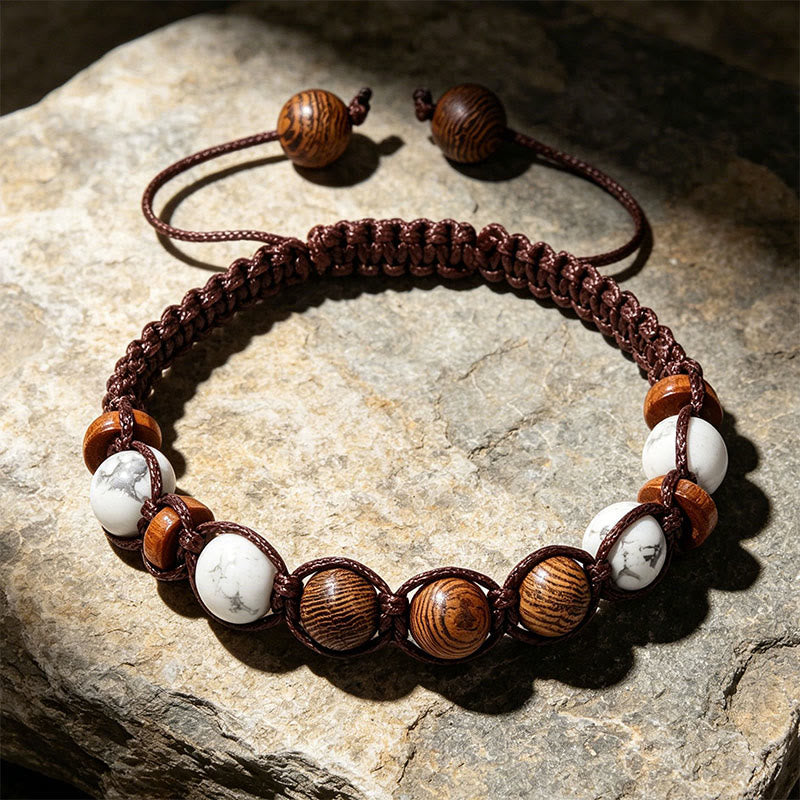 FREE Today: Bohemian Braided Bracelet Turquoise & Coffee Brown Cord Jewelry - White Howlite&Wood - image 0