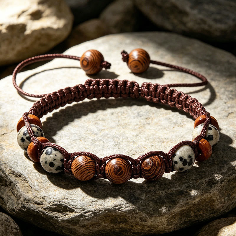 Olivenorma Adjustable Sliding Knot Handmade Beaded Braided Bracelet - Dalmatian Jasper&Wood - image 3