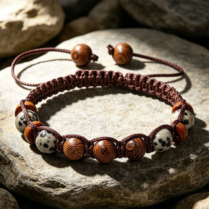 Olivenorma Adjustable Sliding Knot Handmade Beaded Braided Bracelet - Dalmatian Jasper&Wood - image 3