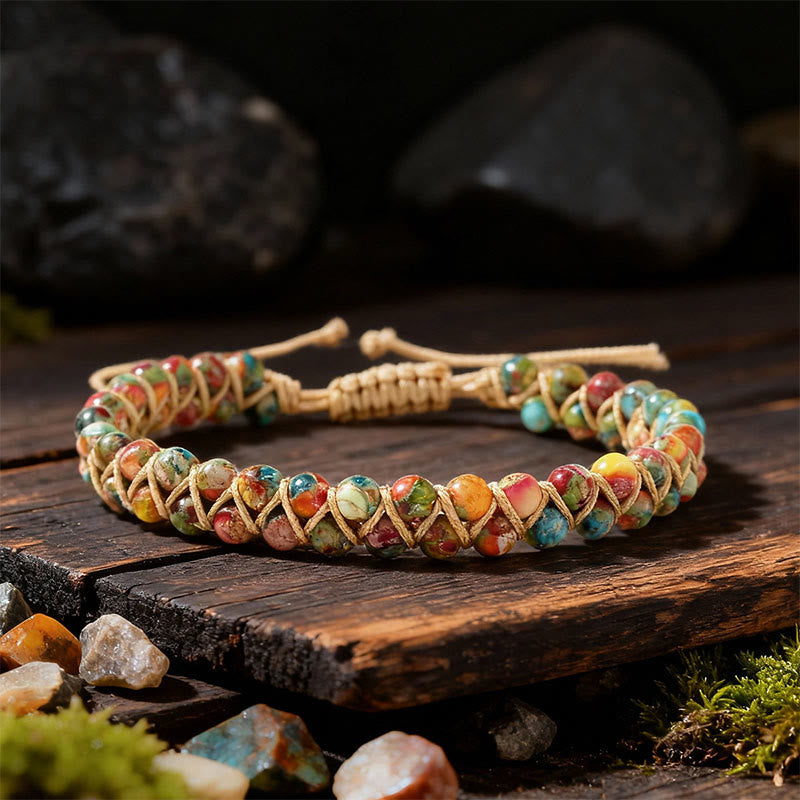 Olivenorma Adjustable Drawstring Handmade Woven Beaded Bracelet - Emperor Stone - image 7