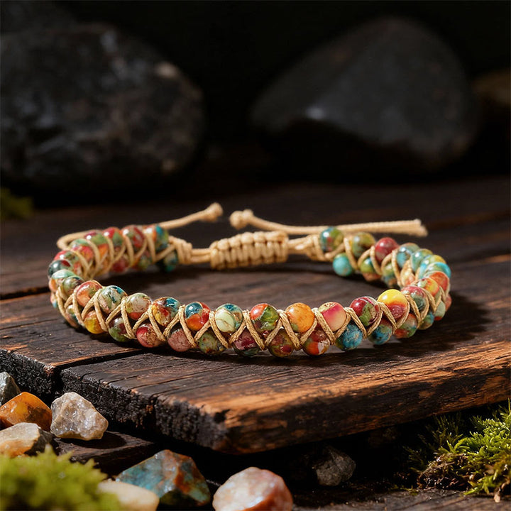 Olivenorma Adjustable Drawstring Handmade Woven Beaded Bracelet - Emperor Stone - image 7