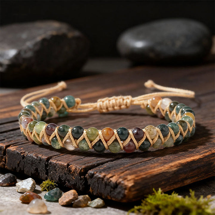 Olivenorma Adjustable Drawstring Handmade Woven Beaded Bracelet - Indian Agate - image 0