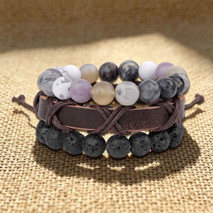 Olivenorma Stackable Multi-Layer Handmade Boho Ethnic Bracelet - Lava Stone & Lepidolite - image 9