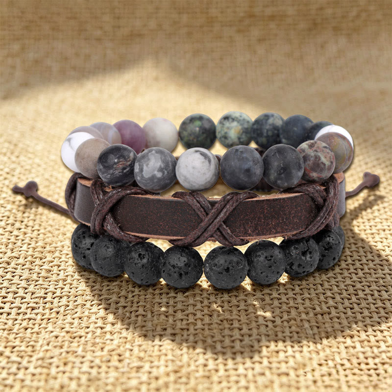 Olivenorma Stackable Multi-Layer Handmade Boho Ethnic Bracelet - Lava Stone & Grey Jasper - image 8