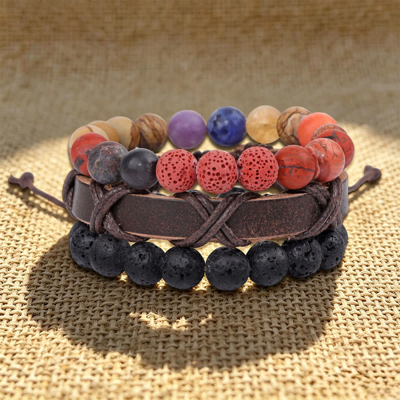 Olivenorma Stackable Multi-Layer Handmade Boho Ethnic Bracelet - Lava Stone & Red Jasper - image 5