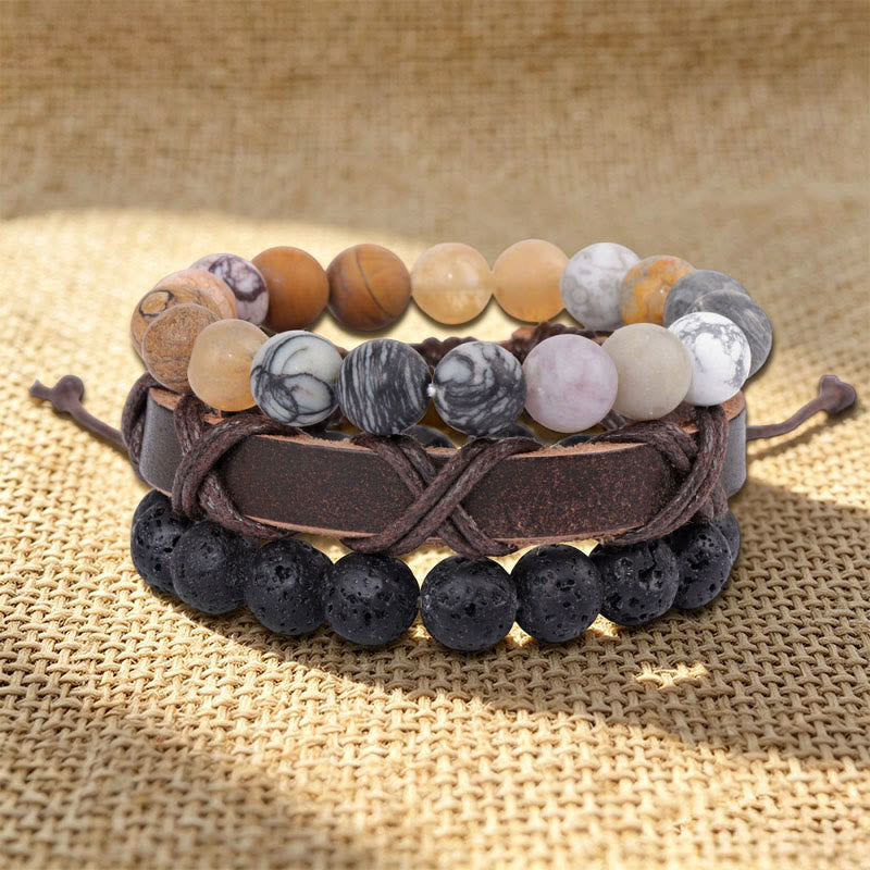 Olivenorma Stackable Multi-Layer Handmade Boho Ethnic Bracelet - Lava Stone & Black Veined Jasper - image 17