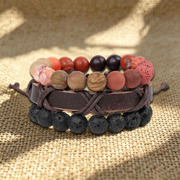 Olivenorma Stackable Multi-Layer Handmade Boho Ethnic Bracelet - Lava Stone & Picture Jasper - image 3