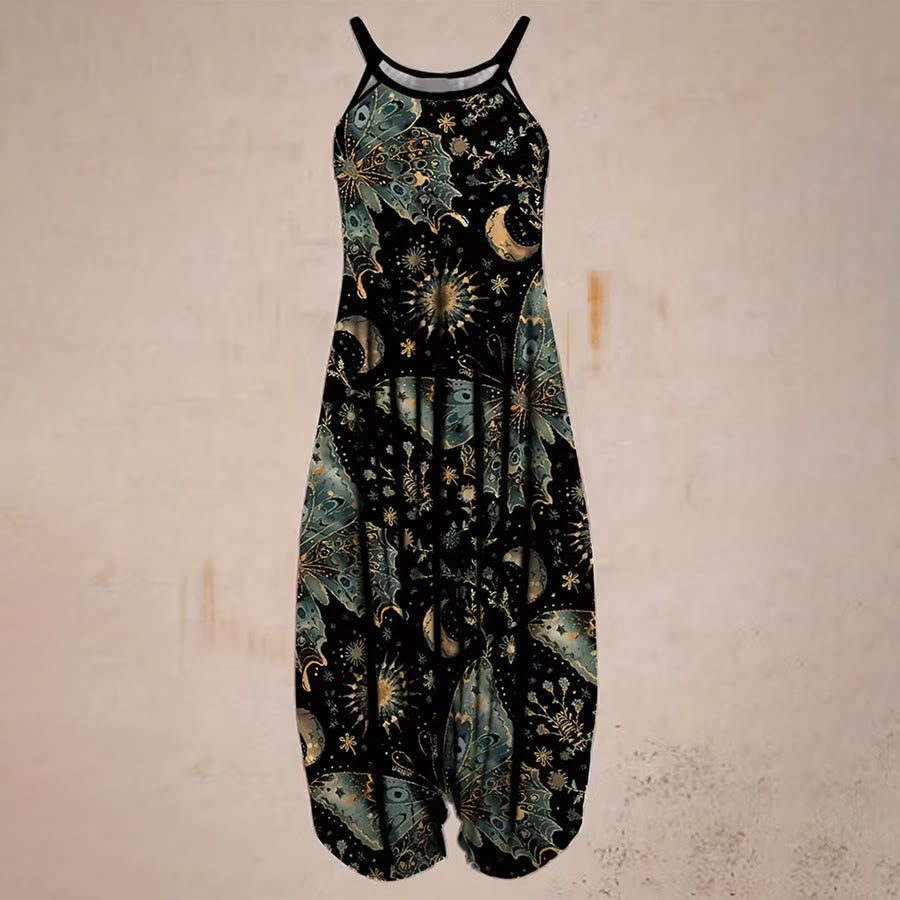 Olivenorma Celestial Butterfly Moon Print Spaghetti Strap Loose Harem Pants Women's Set - image 4