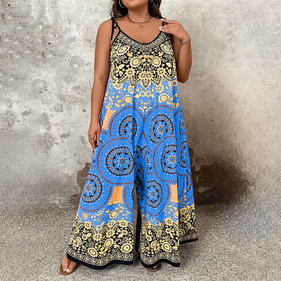Olivenorma Vintage Floral Medallion Print Spaghetti Strap Flowy Wide Leg Women's Set - image 1