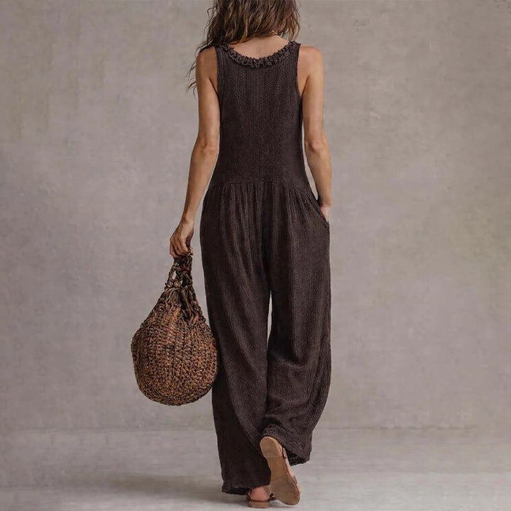 Olivenorma Sleeveless Ruffle Trim V-Neck Buttoned Front Relaxed Wide Leg Women's Set - image 3