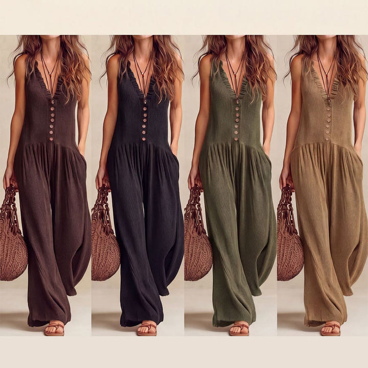 Olivenorma Sleeveless Ruffle Trim V-Neck Buttoned Front Relaxed Wide Leg Women's Set - image 5
