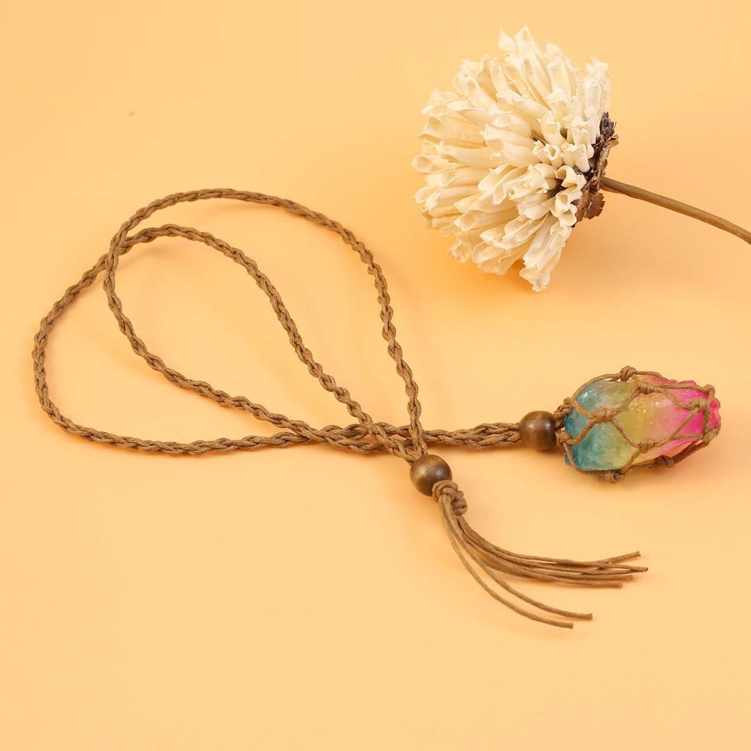 FREE Today: Boho Raw Stone Pendant Necklace - Colored Crystal(Electroplated Clear Crystal) - image 9