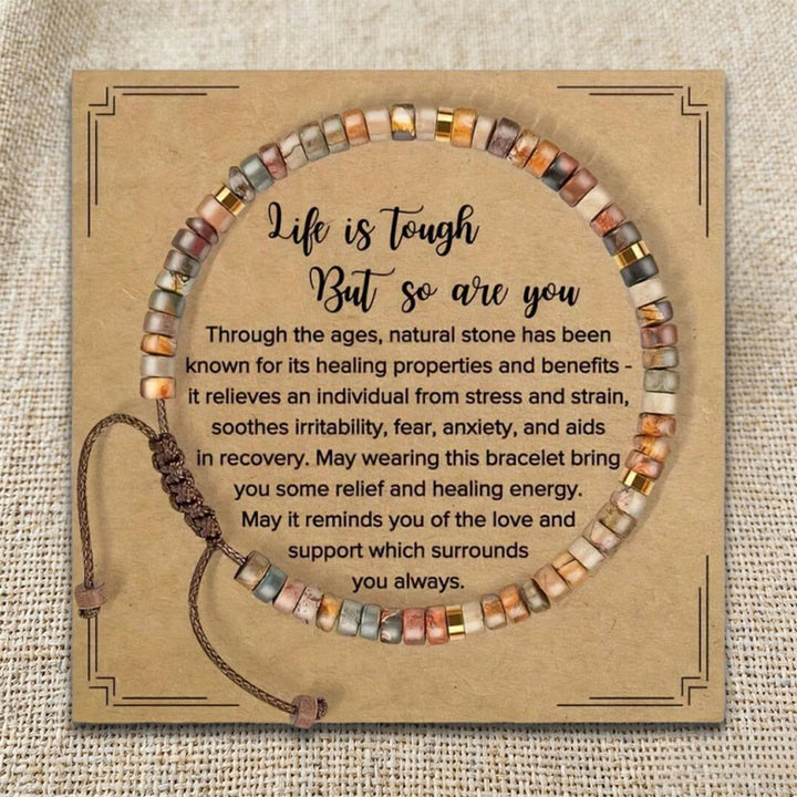 Olivenorma Inspirational Reminder YOU ARE AWESOME Adjustable Handmade Beaded Bracelet - Natural Stone - image 23