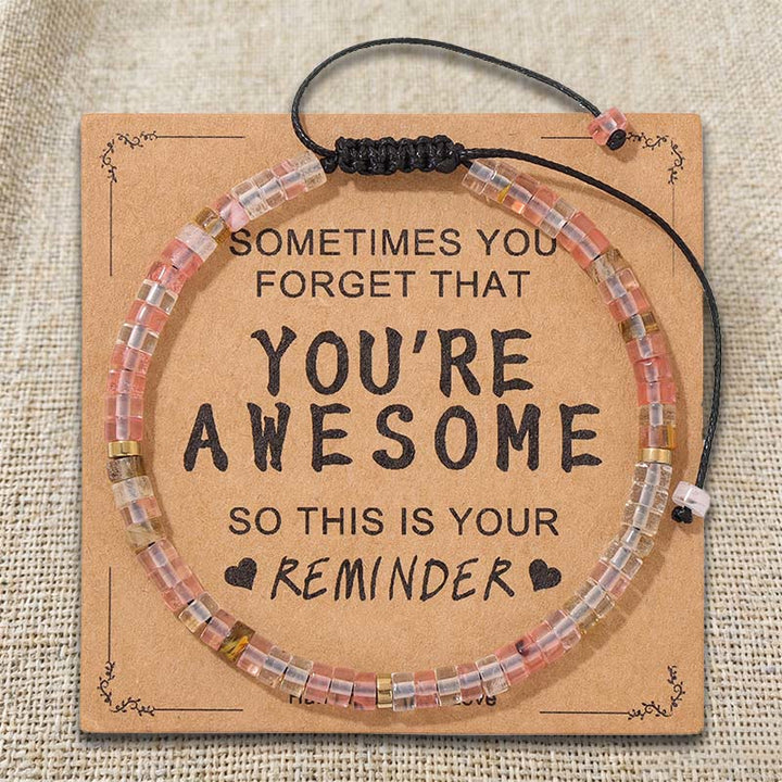 Olivenorma Inspirational Reminder YOU ARE AWESOME Adjustable Handmade Beaded Bracelet - Pink Opal - image 12