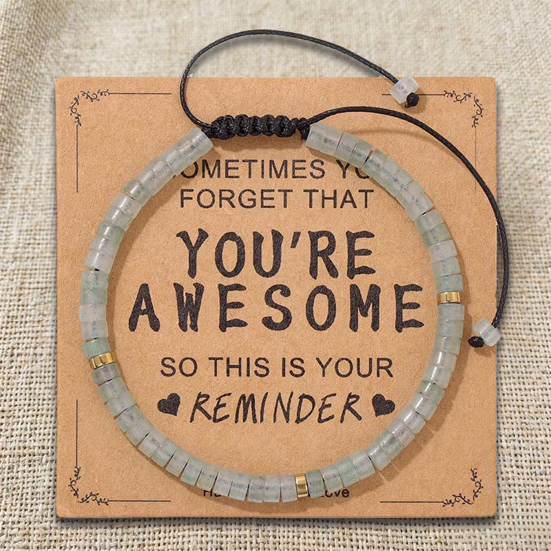 Olivenorma Inspirational Reminder YOU ARE AWESOME Adjustable Handmade Beaded Bracelet - Green Aventurine - image 2
