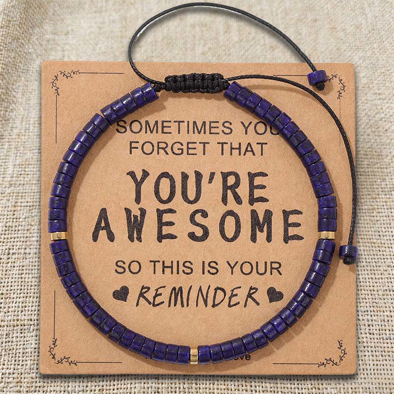 Olivenorma Inspirational Reminder YOU ARE AWESOME Adjustable Handmade Beaded Bracelet - Lapis Lazuli - image 4
