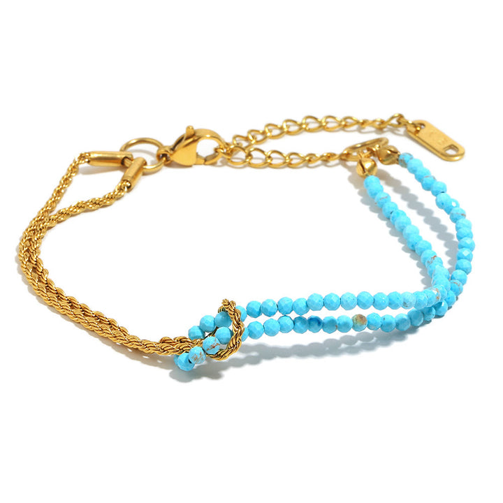 Olivenorma Adjustable Extender Dual-Layer Chain Beaded Bracelet - Turquoise - image 2
