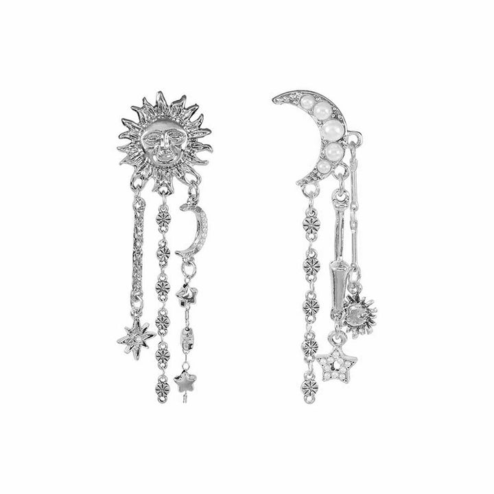 Olivenorma Boho Sun Face Celestial Star Moon Dangle Earrings - Sun & Moon Silver - image 12