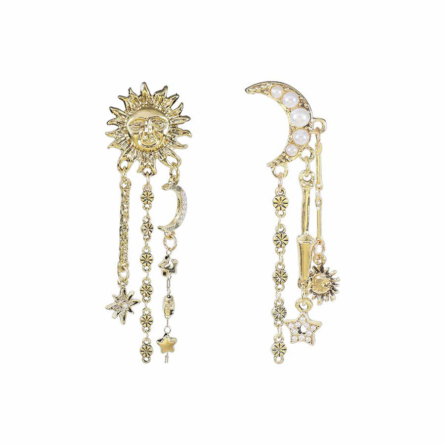 Olivenorma Boho Sun Face Celestial Star Moon Dangle Earrings - Sun & Moon Gold - image 1