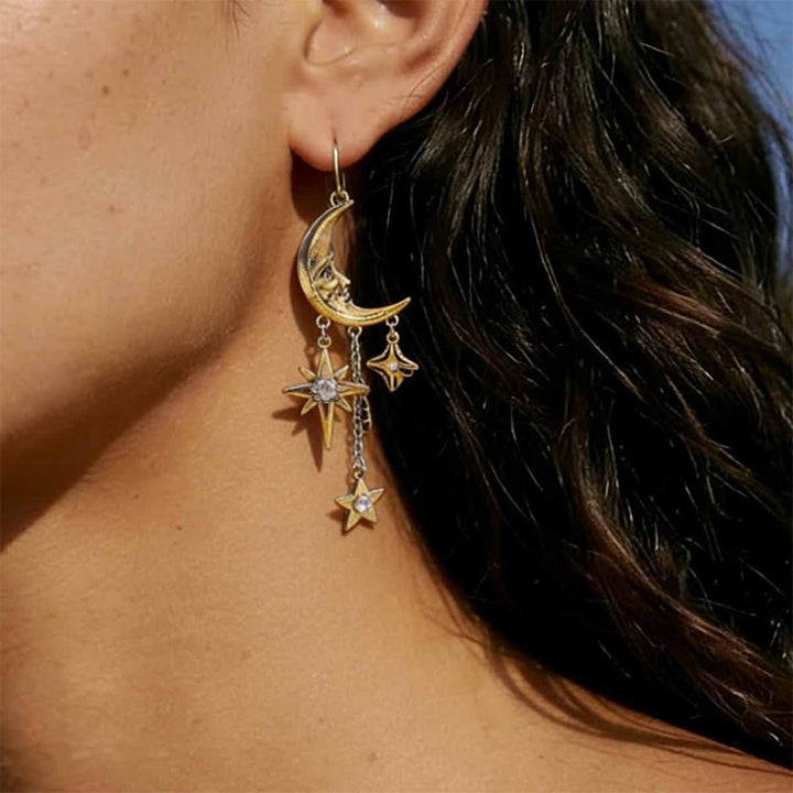 Olivenorma Boho Sun Face Celestial Star Moon Dangle Earrings - image 7