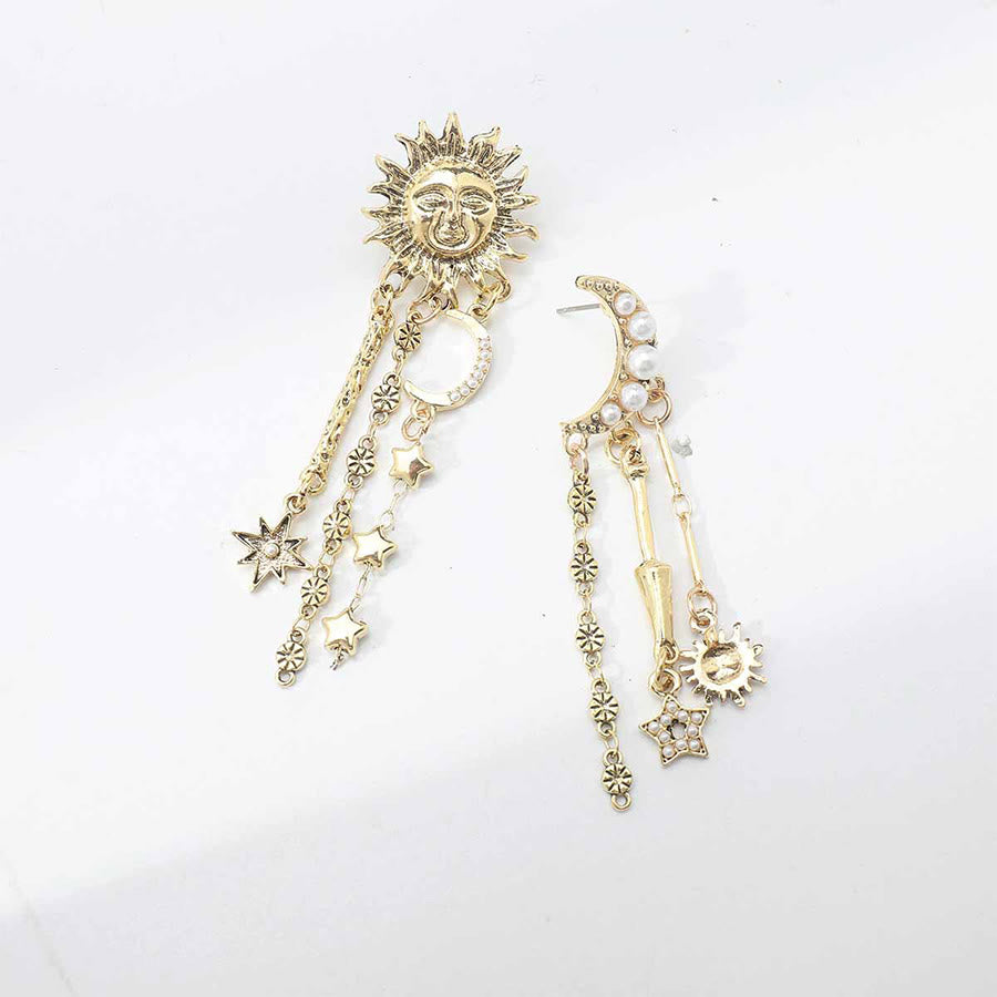 Olivenorma Boho Sun Face Celestial Star Moon Dangle Earrings - image 2