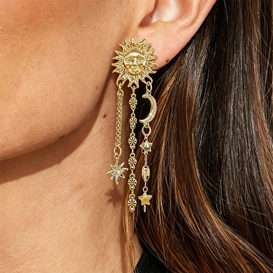 Olivenorma Boho Sun Face Celestial Star Moon Dangle Earrings - image 0