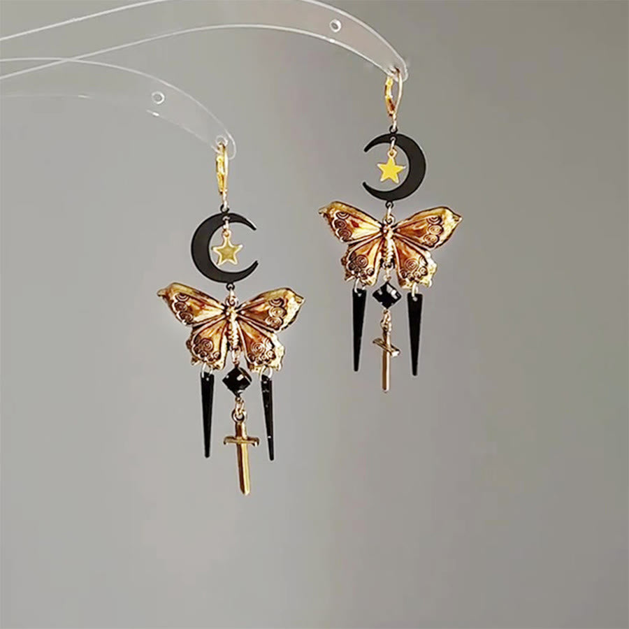 FREE Today: Witchy Boho Gothic Black and Gold toned Chandelier Butterfly Earrings - image 1
