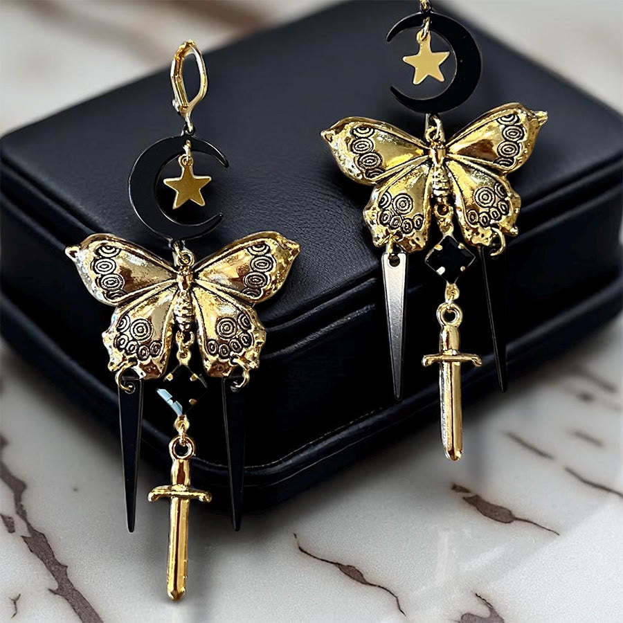FREE Today: Witchy Boho Gothic Black and Gold toned Chandelier Butterfly Earrings - image 2