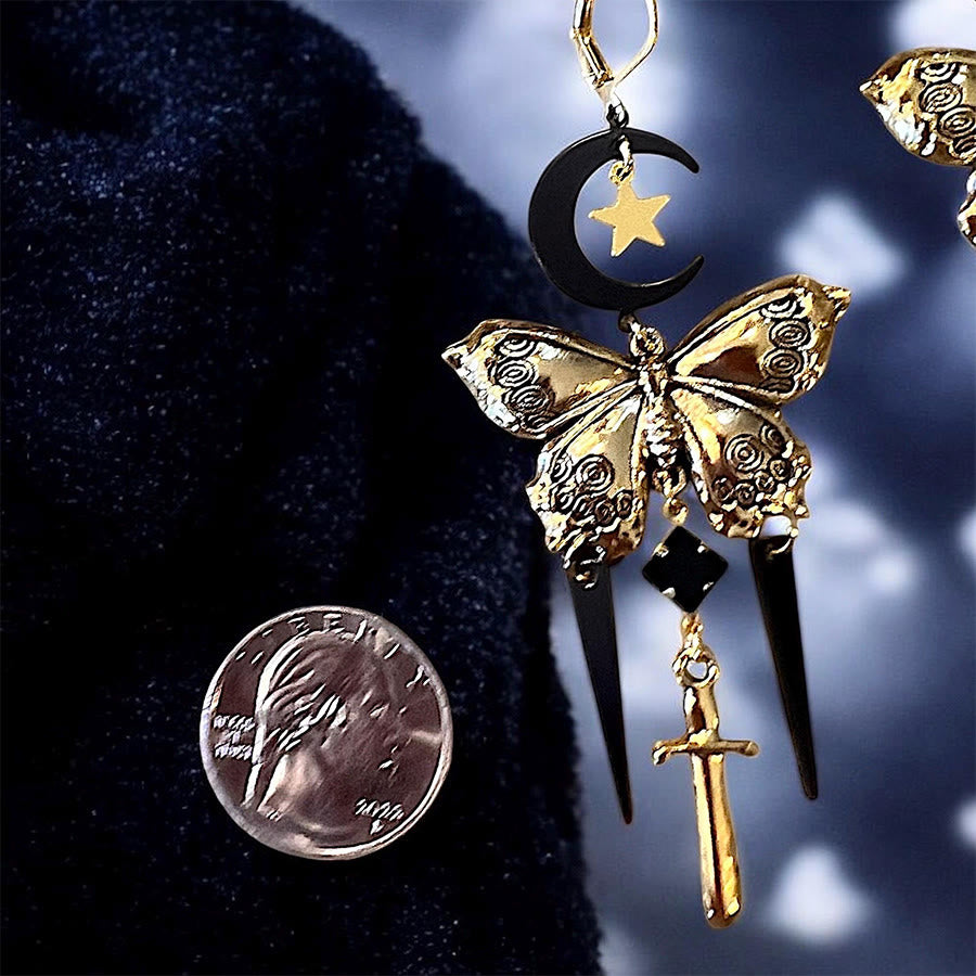 FREE Today: Witchy Boho Gothic Black and Gold toned Chandelier Butterfly Earrings - image 7