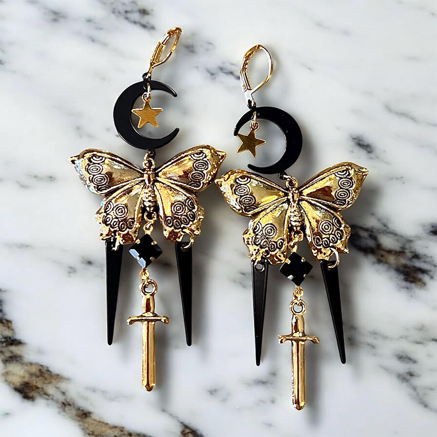 FREE Today: Witchy Boho Gothic Black and Gold toned Chandelier Butterfly Earrings - image 9