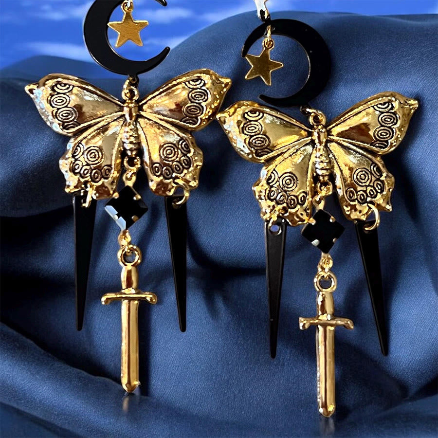 Olivenorma Gothic Mystical Butterfly Moon Sword Layered Tassel Earrings - image 6