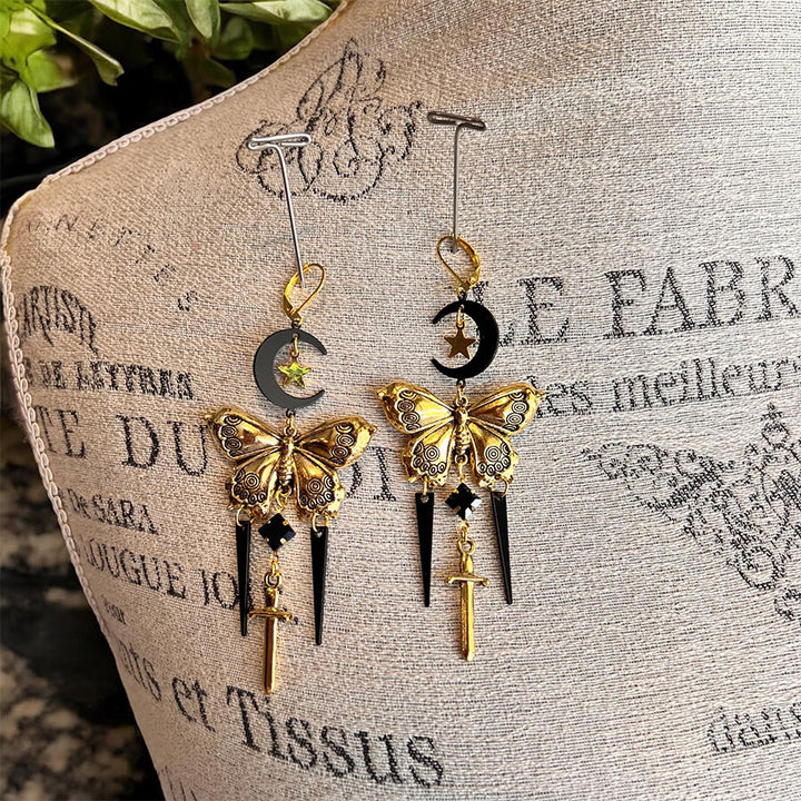 FREE Today: Witchy Boho Gothic Black and Gold toned Chandelier Butterfly Earrings - image 10