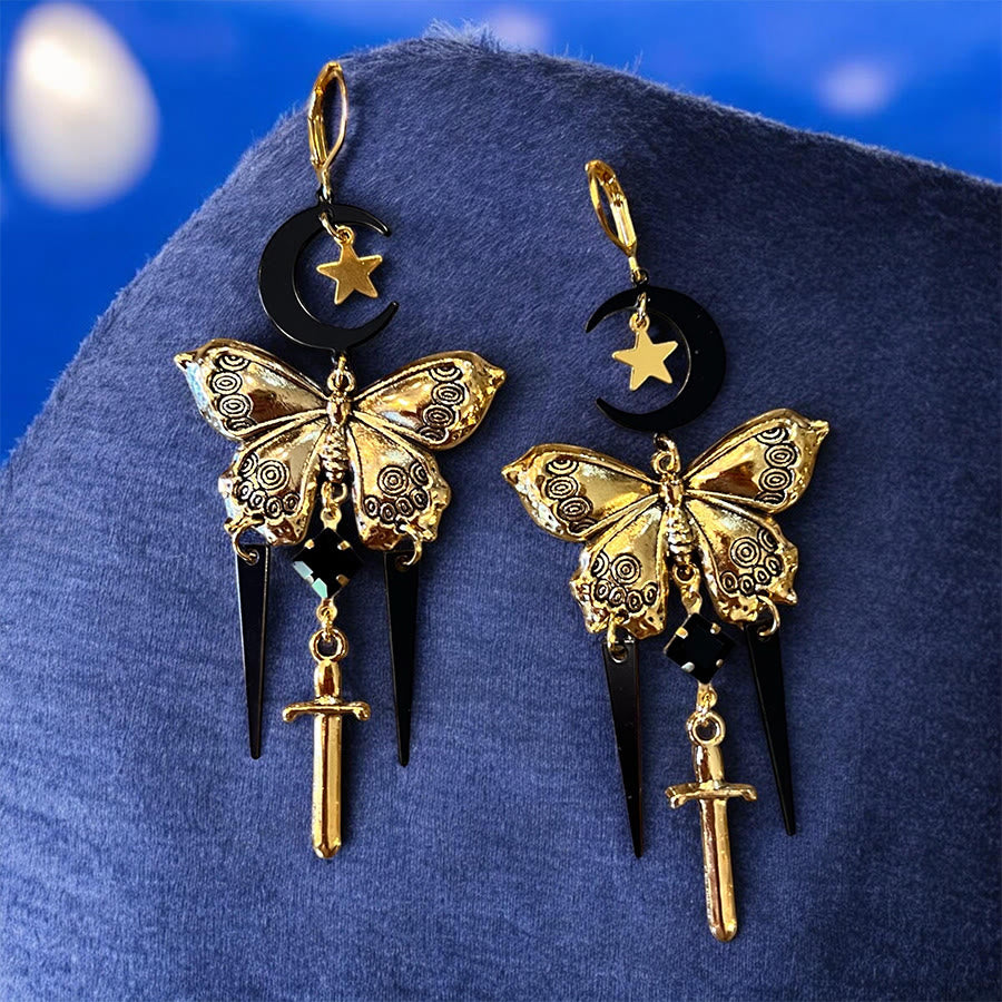 FREE Today: Witchy Boho Gothic Black and Gold toned Chandelier Butterfly Earrings - image 8