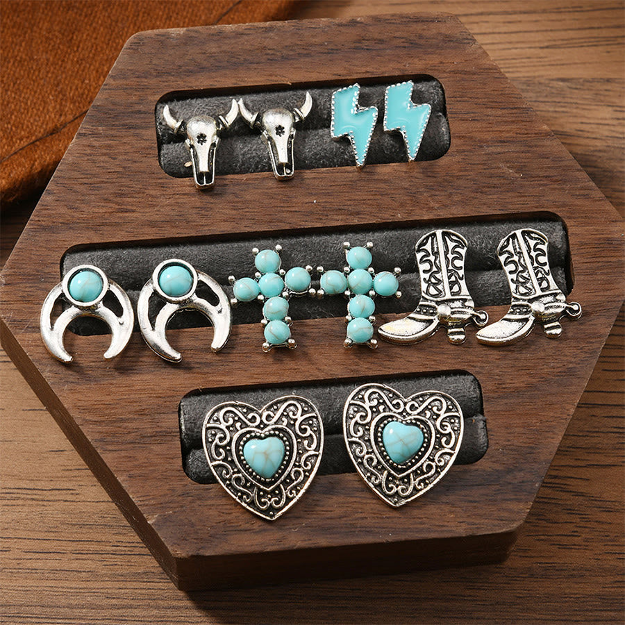 Olivenorma Bohemian Southwestern Multi-Motif Stackable Stud Earrings - Cowboy & Heart - image 22