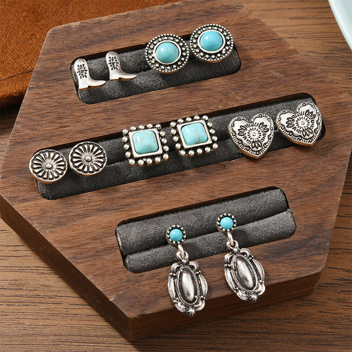 Olivenorma Bohemian Southwestern Multi-Motif Stackable Stud Earrings - Square & Oval - image 11