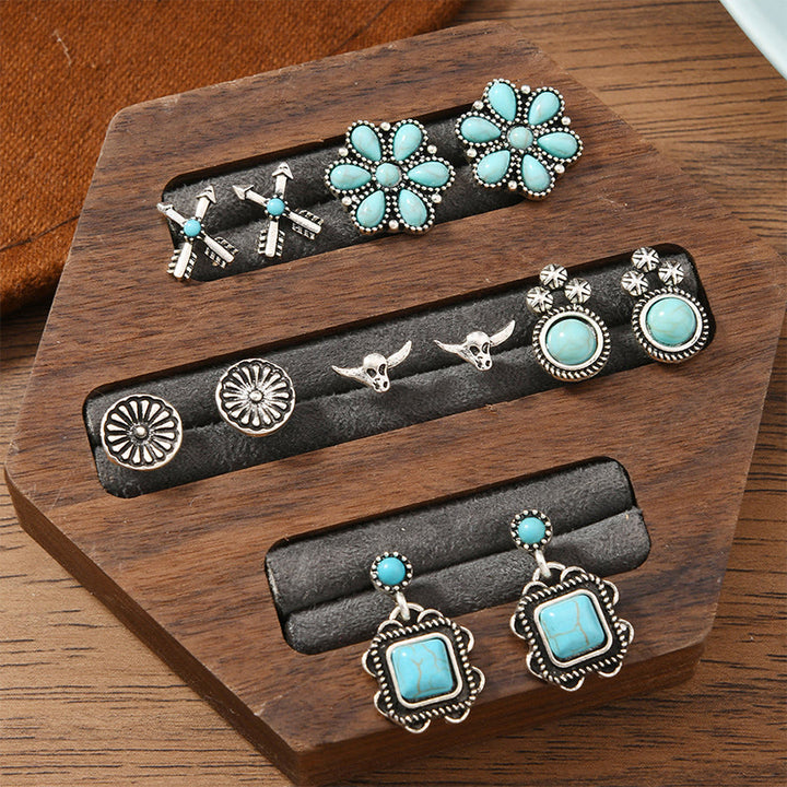 Olivenorma Bohemian Southwestern Multi-Motif Stackable Stud Earrings - Flower & Stud - image 4